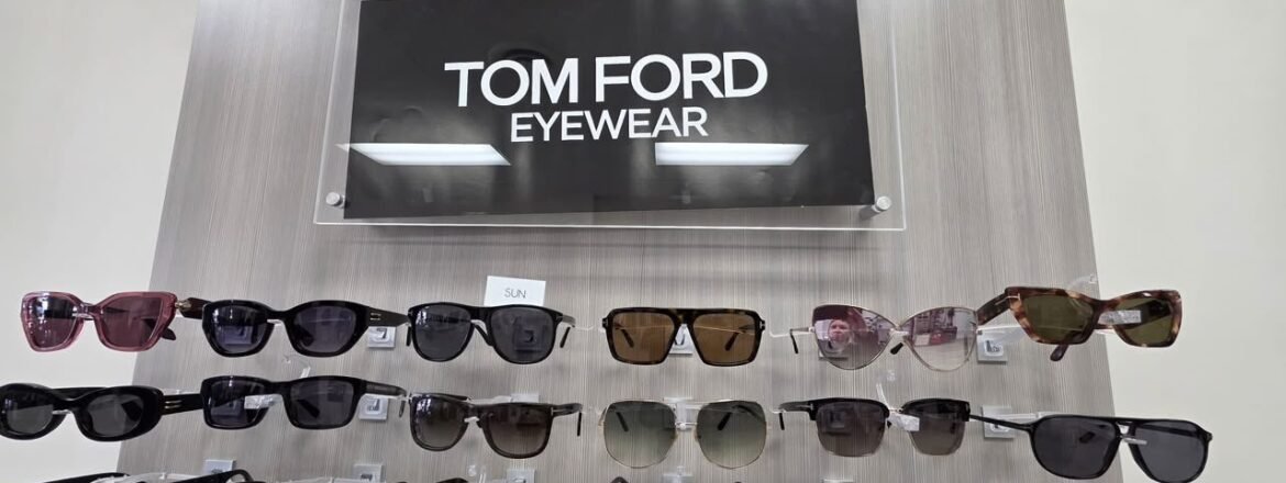 Tom Ford Eyewear display wall at Reel Optics